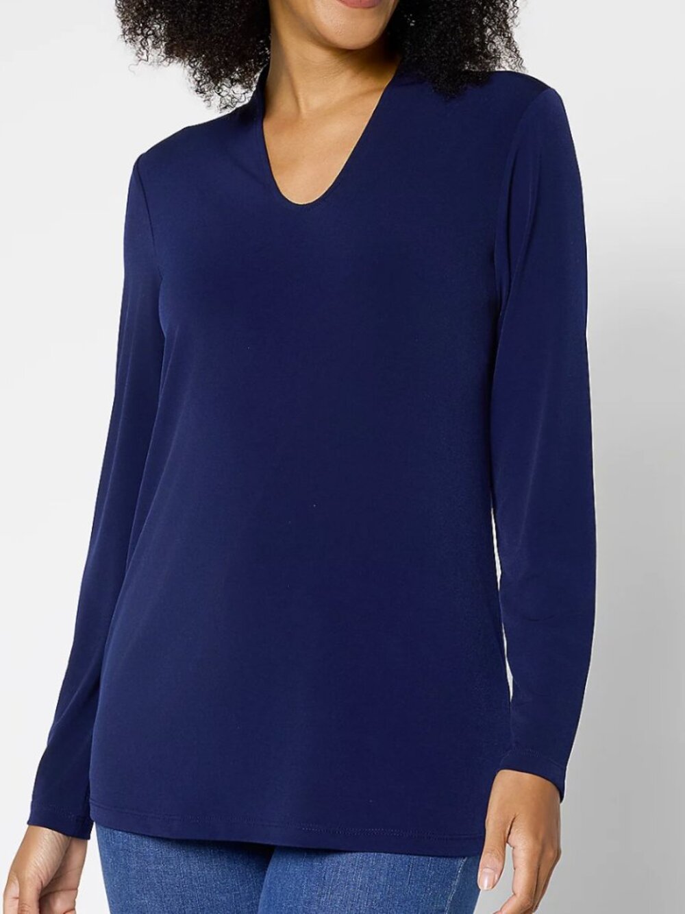 Susan Graver Modern Essentials Liquid Knit Voop Neck Top  16564